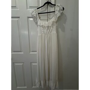 R.Vivimos Womens White Ruffle Midi Dress Cottagecore Boho Summer Sun Dress, Med